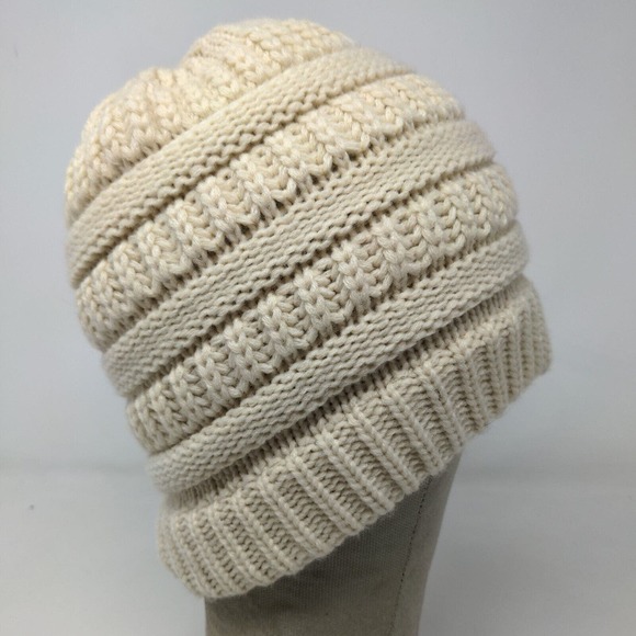 C.C. Exclusives Womens Knit Beanie Hat Cap Cream 100% Acrylic Cable Knit - Picture 6 of 12